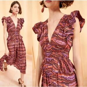 Ulla Johnson Dress Bendetta V-Neck Silk Maxi Women's Size 2 Purple Sapphire